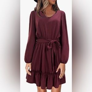 Alaster Queen Cotton Long Sleeve Mini Dress Burgundy size Medium